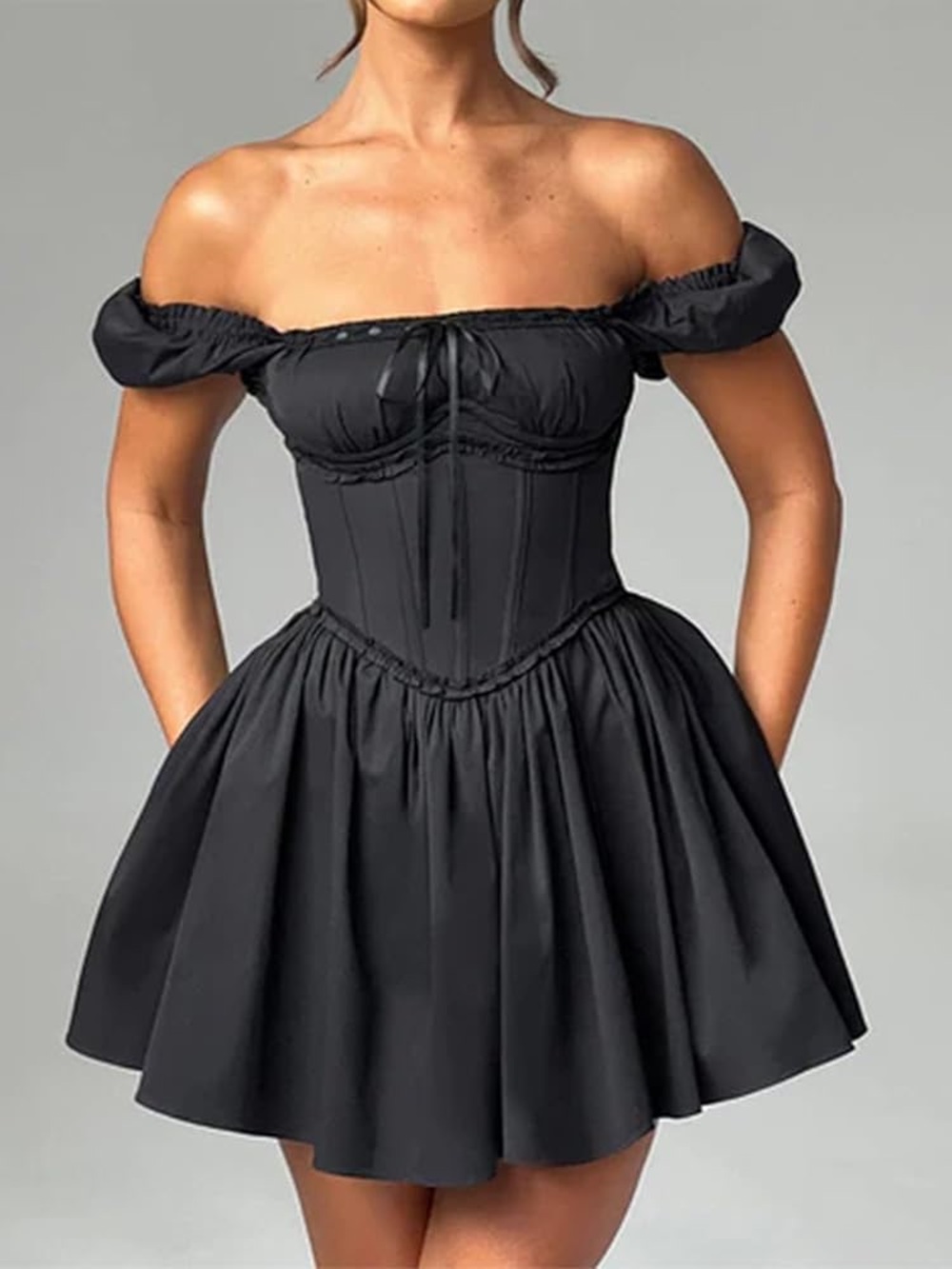 NWT Fashion Nova - Corset Mini Dress - Leta Off Shoulder Black